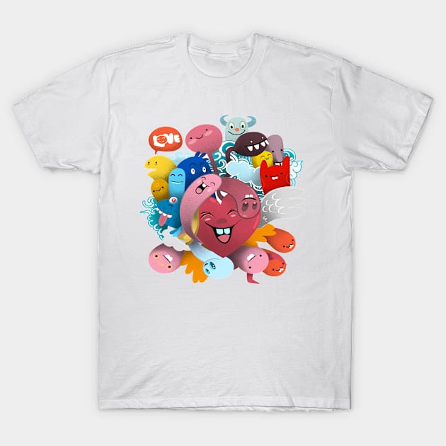 Cute  Monsters group ,Set of funny cute monsters T-Shirt by 9georgeDoodle